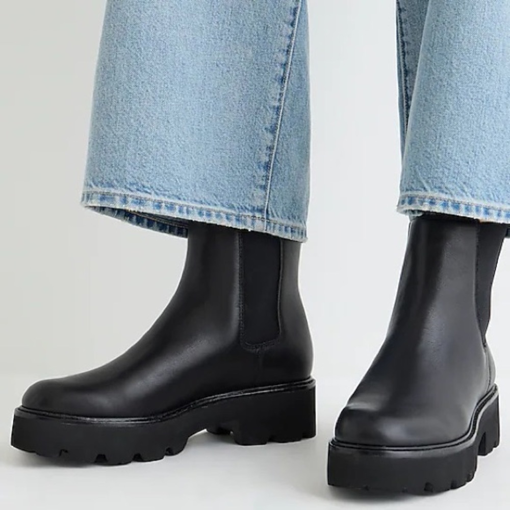 BNIB JCREW Chelsea Lug-sole Black Leather Boots